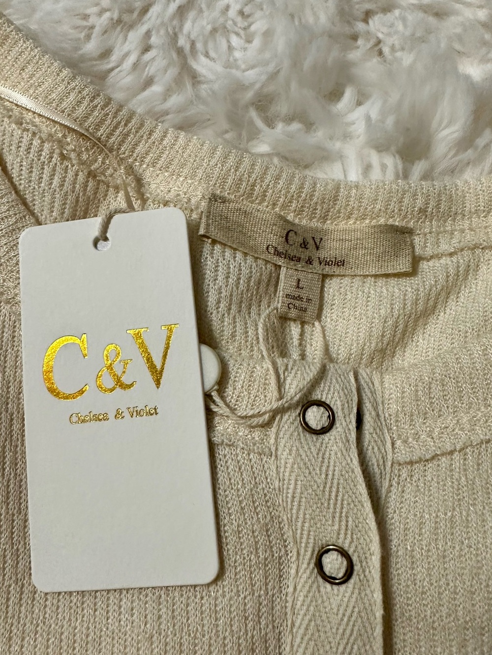 C&V Chelsea & Violet Cream Thermal Henley Maxi Dress Juniors L NWT - Picture 13 of 15